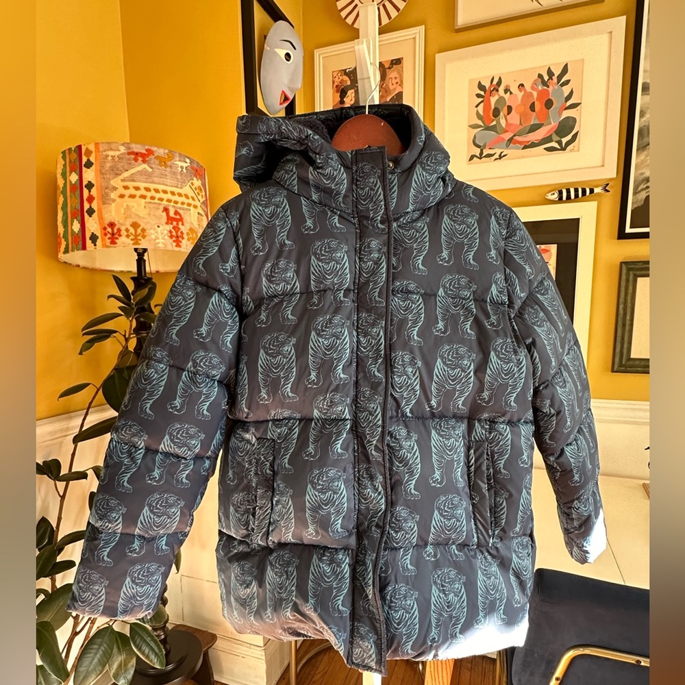 Pink Chicken/ Blue Rooster kids down puffer jacket.